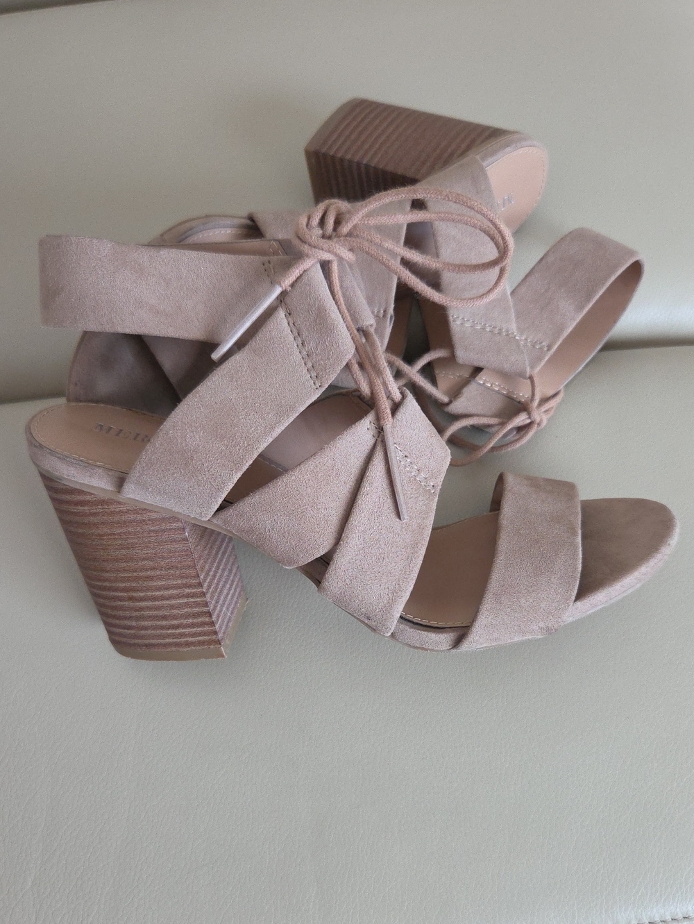 Merona Taupe Suede Lace-Up Block Heel Sandal